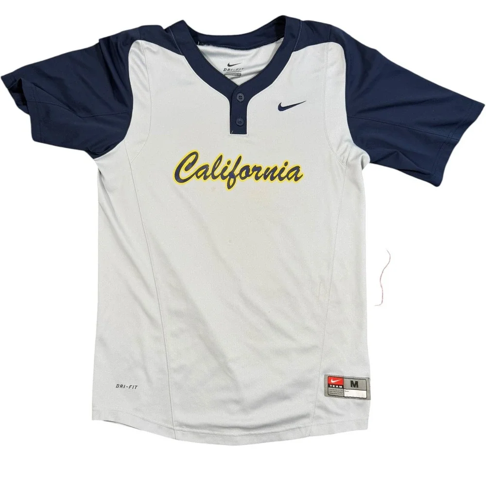 Nike Baseball Jersey Mens Medium Gray California Golden‎ Bears Dri-FIT Henley 3